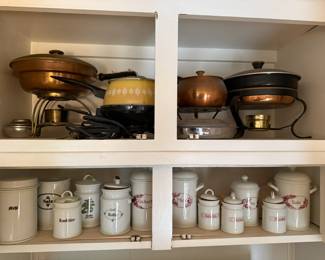 Nice canisters, heating pots, and fondue pots