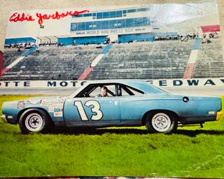 Postcard with Eddie Yarboro’s  signature and note on back with his signature again
Mr. Angell loved cars and racing. He had a broker who helped him secure his selection of racing autographs.