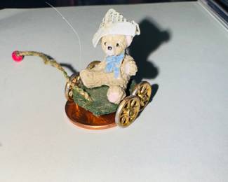 Handmade bear on wagon miniature, signed