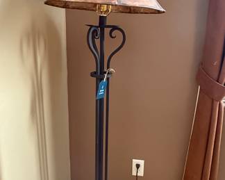 Wrought iron floor lamp w/ calf skin shade
