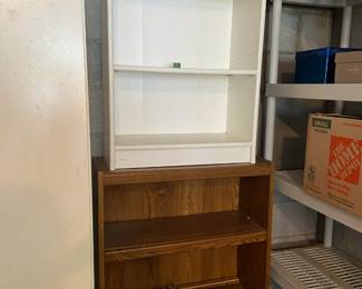 White browncase and brown bookcase