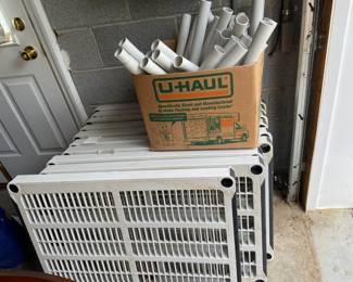 Disassembled plastic shelving