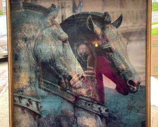 Framed horses paintng