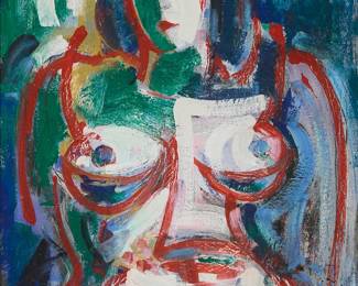 84
Harold Frank
1917-1995
Portrait of a woman
Oil and tempera on board
Signed lower right: H. Frank
Sight: 29.5" H x 23.5" W
Estimate: $800 - $1,200