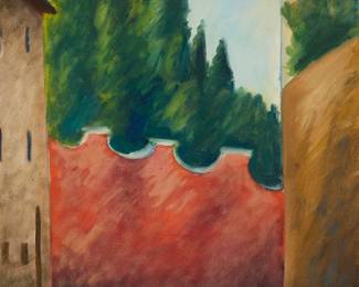 52
Ottone Rosai
1895-1957
Street view with red wall
Oil on canvas
Signed lower left: O. Rosai; inscribed with an authentication statement in Italian written and signed by Giorgio Bertolini, verso
27.5" H x 19.5" W
Estimate: $8,000 - $12,000
