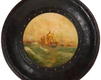134
Helen Allois
b. 1969
Ships near a port, 2019
Oil on panel
Signed with the artist's device and dated lower right: Allois 2019
Sight: 20" Dia.
Estimate: $800 - $1,200