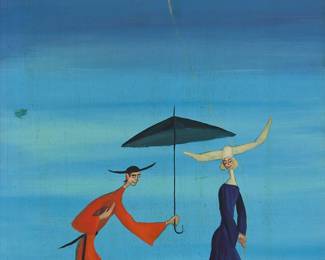 80
Carlo Canevari
1922-1996
Nuns and Cardinal with umbrella
Oil on panel
Signed with the artist's pseudonym lower left: Pucci
15.75" H x 10" W
Estimate: $800 - $1,200