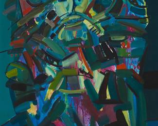 97
Vassil Stoev
b. 1950
"Arena," 1988
Oil on canvas
Signed in Bulgarian and dated lower right: V. Stoev '88; with the artist's last name and title in Bulgarian on a partial label affixed to the strainer
35.375" H x 27.625" W
Estimate: $1,000 - $1,500