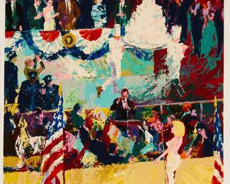 34
LeRoy Neiman
1921-2012
"Happy Birthday, Mr. President"
Screenprint in colors on wove paper
Edition: 463/600
Signed and numbered in pencil in the lower margin: LeRoy Neiman
Image: 35.75" H x 32.125" W; Sight: 38.5" H x 33.75" W
Estimate: $1,200 - $1,800