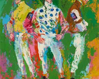 96
LeRoy Neiman
1921-2012
"Jockey John L. Rotz," 1972
Oil on board
Signed and dated lower left: LeRoy Neiman N.Y. '72; signed (twice) and dated again, and inscribed, all verso: "colours of left to right / King Ranch / Sonny Werblin / Darby Dan Farm"
24" H x 18.75" W
Estimate: $8,000 - $12,000