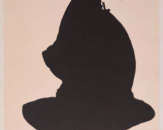 18
Robert Motherwell
1915-1991
"Africa 10," from the "Africa Suite," 1970
Screenprint in black and cream on wove paper
Edition: 8/150
Initialed and numbered in pencil in the lower margin: RM; with the artist's blindstamp in the lower margin, at right; titled and numbered "#49" in pencil, presumably in another hand, on the verso of the lower left margin corner; Kelpra Studios Ltd., London, prntr.; Marlborough Graphics, Inc., New York, pub.
Image: 31.5" H x 23.25" W; Sheet: 40.625" H x 28.25" W (irreg.)
Estimate: $800 - $1,200