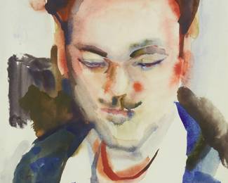 70
Don Bachardy
b. 1934
Portrait of a man
Watercolor on paper
Signed lower right: Bachardy
Sight: 22" H x 14.75" W
Estimate: $800 - $1,200
