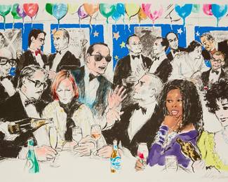 36
LeRoy Neiman
1921-2012
"Celebrity Night at Spago's," 1993
Screenprint in colors on paper
Edition: 192/600
Signed and numbered in pencil in the lower margin: LeRoy Neiman
Image: 24.75" H x 37.25" W; Sight: 26.75" H x 39" W
Estimate: $800 - $1,200