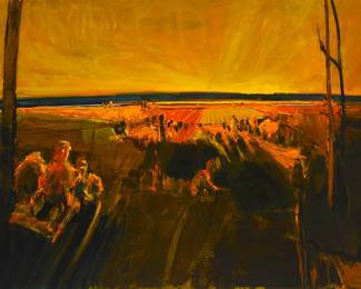 124
Henrietta Berk
1919-1990
"Sunset," circa 1964-68
Oil on canvas
Signed lower right: H Berk; titled and dated by repute
54" H x 72" W
Estimate: $15,000 - $25,000