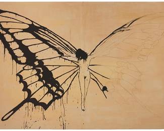 159
Alec Monopoly
b. 1986
Nude figure with butterfly wings
Acrylic on linen
Signed lower left: Alec
73.5" H x 119.5" W
Estimate: $4,000 - $6,000