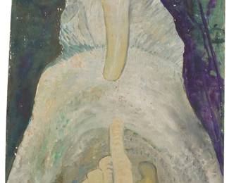 114
Jon Serl
1894-1993
"Young Albatross," 1972
Oil on plywood
Signed lower right: Jon; titled and dated "72" (twice) on the verso, inscribed "N13" in another hand on the verso
40" H x 24" W
Estimate: $1,000 - $1,500