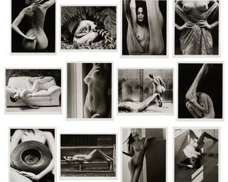 42
Kim Weston
b. 1953
"Print-of-the-Month Portfolio," 2010
The complete set of 12 gelatin silver prints on paper mounted to board mounts, as issued
Each print signed in pencil on the board mount, lower right: Kim Weston; the title page signed in red ink and dated "2010" in pencil; the title page and 12 prints, each loose, and the original interleaving tissues, all housed together in the original, black, cloth-covered portfolio, as issued
Image/Sheet of each: 9.75" H x 7.75" W (or reverse); Board Mount of each: 18" H x 15" W (or reverse)
Estimate: $800 - $1,200