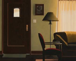 142
Robert Kenton Nelson
b. 1954
"Time Out"
Oil on Masonite
Signed lower right: R.K. Nelson; titled on a label affixed to the frame's backing paper
12" H x 12" W
Estimate: $3,000 - $4,000