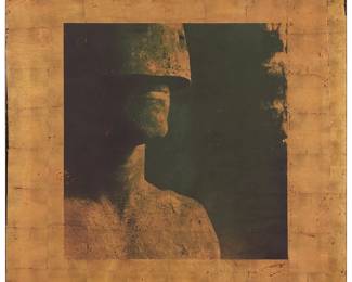 23
Marcus Leatherdale
1952-2022
"Copper Sentry," 1988
Screenprint in colors, copper leaf, and oil on linen
Signed, titled, and dated verso: Marcus Leatherdale 1988
Image: 32" H x 30.25" W; Overall: 48" H x 46" W
Estimate: $800 - $1,200