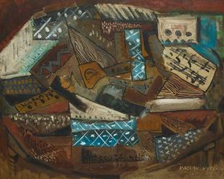 85
Vaclav Vytlacil
1892-1984
Cubist musical composition, circa 1930s
Oil on canvasboard
Signed lower right: Vaclav Vytlacil
16" H x 20" W
Estimate: $5,000 - $7,000