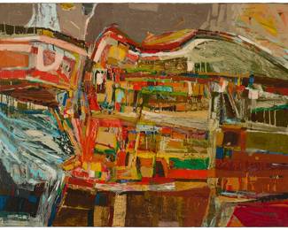 126
Lundy Siegriest
1925-1985
"Along the Truckee"
Oil on canvas laid to canvas
Signed lower right: Lundy Siegriest; signed again and titled on the original canvas prior to lining
34" H x 44" W
Estimate: $2,000 - $3,000