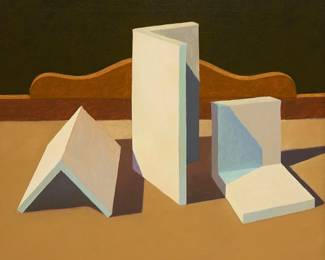 127
John Havens Thornton
1933-2021
"Light and Shadow," 1987
Oil on canvas
Signed and dated on the canvas overlap: Thornton '87; dated again and titled on a sheet affixed to the frame's verso
20" H x 24" W
Estimate: $3,000 - $5,000