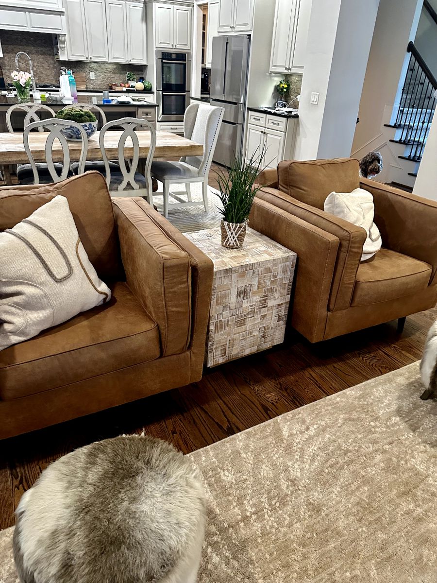 Pair upholstered club style chairs