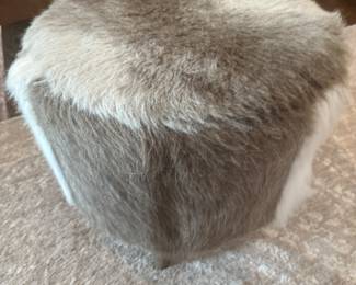 Pair faux fur ottomans