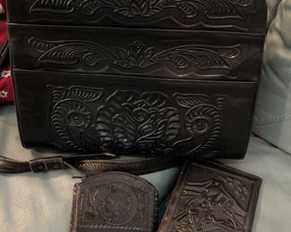 stamped leather purse and accessories