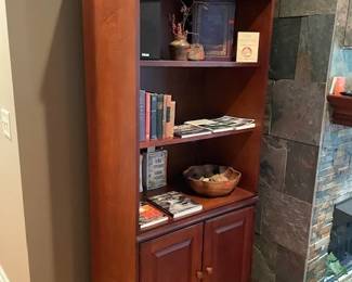 Quality Bookcase with double door cabinet, books and more!