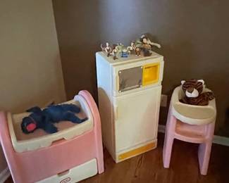 Vintage Toys - Changing Table, Refrigerator/Freezer and High Chair
