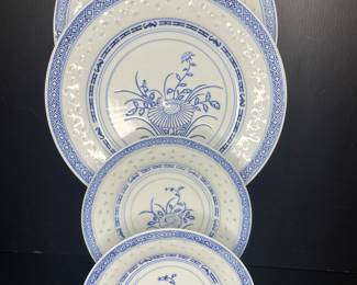 Rice grain dinner & salad plate set vtg