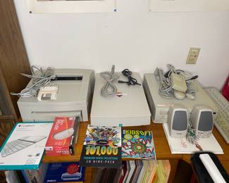 Apple Macintosh Performa computer, Labtec speakers,
Apple Personal LaserWriter 300,
HP ScanJet 5100c flatbed scanner
