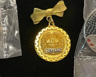 CIA lapel pin, WOW Woodsman 50 years pin, 9/11 commemorative pin