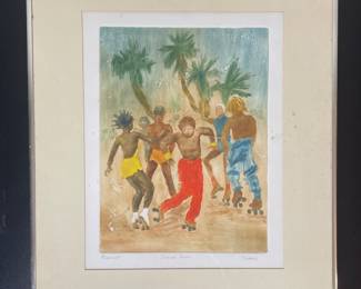 Monoprint, Dancers - Venice, signed Hummer