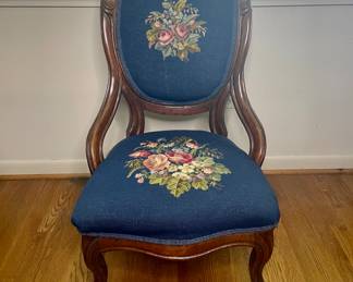 Antique parlor chair - embroidered upholstery