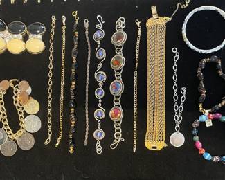Vinatge to modern bracelets include Sterling silver, natural stone & cloisonné