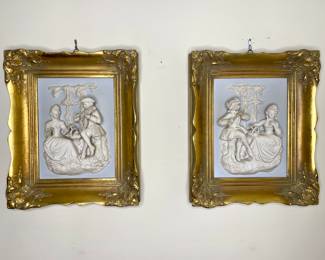 Vintage framed Alt Meissen porcelain figurine plaque
