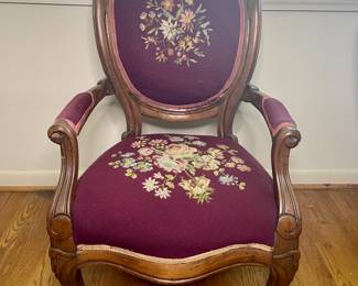 Antique parlor chair - embroidered upholstery