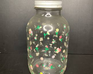 Painted large glass jar vtg