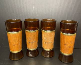 Vtg Siesta Ware amber and walnut bar glasses