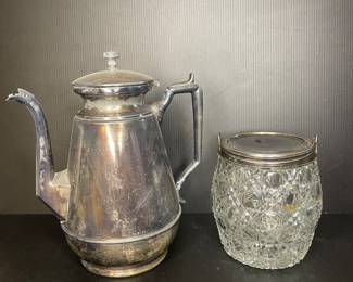 Rogers & Bro silverplate pitcher. Silverplate & glass ice bucket