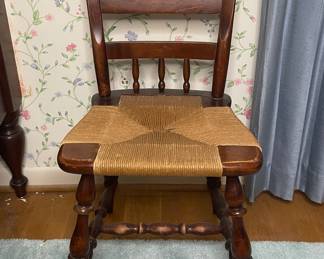 Vintage side chair with rush woven seat