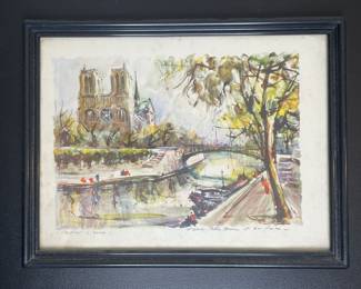 Framed print by Marius Girard, titled "Paris Notre Dame et la Seine