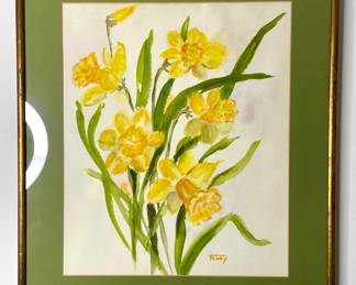 Daffodil watercolor signed Flory