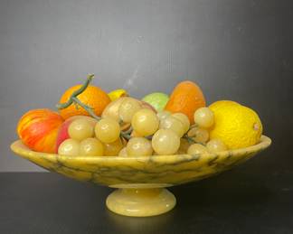 Alabaster footed bowl & fruit