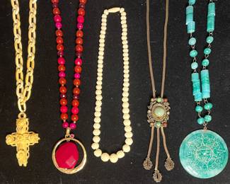 Carved celluloid & natural stone necklaces