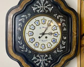 Antique French wall clock mother of pearl inlay