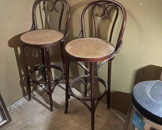 Vintage Thonet Romanian Factory Bentwood Caned Bar Counter Stools