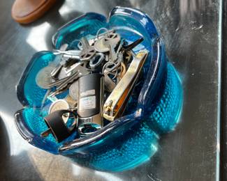 MCM blue glass ashtray